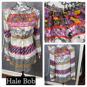 Hale Bob silk patterned long sleeve beaded tunic